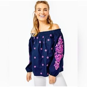 Lilly Pulitzer Jaeda Off the Shoulder Top - High Tide Navy Size XL